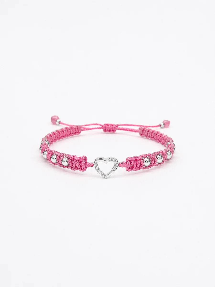 Pulsera macramé corazón plata